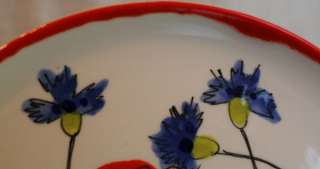 Vtg Set 2 Mancioli Floral Blue Red Salad Plates Italy  
