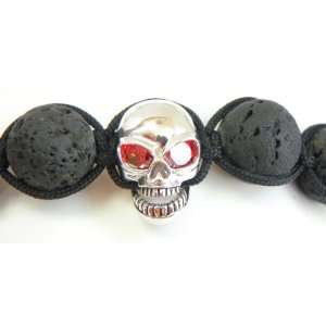   Bracelet with Real Lava Stones and 925 Sterling Silver Scull Jewelry