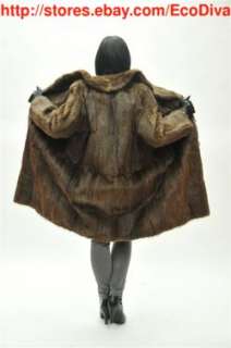   CLEAN & SOFT VTG * MAHOGANY BROWN double breasted MUSKRAT FUR COAT M