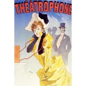   PHONE GIRL YELLOW DRESS VINTAGE POSTER CANVAS REPRO
