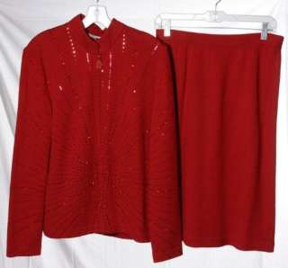 St. John Evening Red Paillettes Embellished Jacket Pants Set Suit 10 