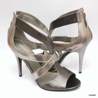 NEW GUESS FINELEE 2 STRAPPY SANDAL PUMP HEEL PEWTER 8.5  