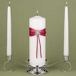 Shimmering Rose Unity Candle, White Tapers and Silver Scroll Candle 