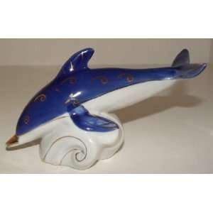  Stylistic Dolphin Riding The Waves Porcelain Figurine By 