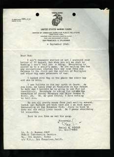   USMC letterhead HQ US Marine Corps Lt Colonel Bender to 1st Lt Burman