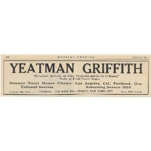  1923 Voice Teacher Yeatman Griffith Vocal Master Classes 