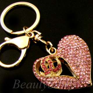   SHIPPING Rhinestone Crystal Love Heart Key Chain Handbag Deco  