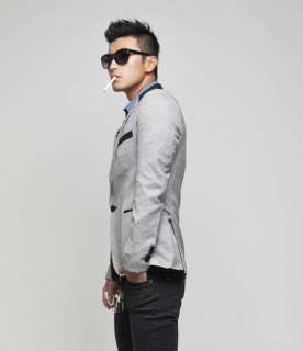 Stylish Mens Slim fit One Button Casual Suit Pop Blazer Black white 