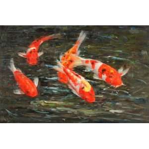  Fish, Coy, Koi, Hand Painted Oil Canvas on Stretcher Bar 