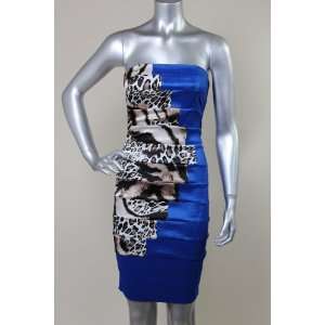 Royal Blue Gathered Front Strapless Dress w/ a Beautiful Safari Accent 