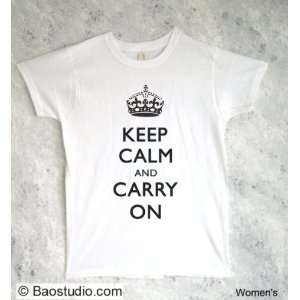 Keep Calm and Carry On (B/W)   Pop Art Graphic T shirt (Womens Large)