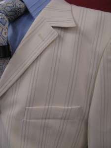 New Steve Harvey Cream w/Blue Stripe 100% Wool Suit 42L  