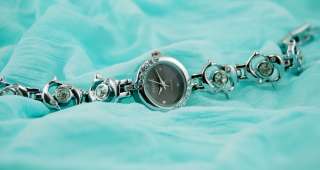 Women Silver Dolphin+Crystal Rhinestone Bracelet Watch  