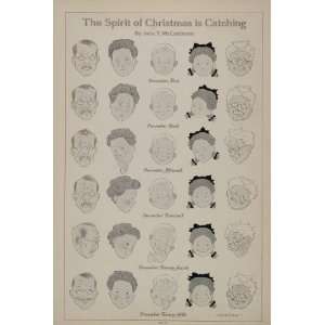  1912 Print Christmas Faces Cartoon John T. McCutcheon 