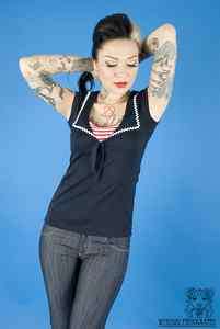 Rock Steady Navy & Red/White Savvy Sailor Girl Top Rockabilly Nautical 