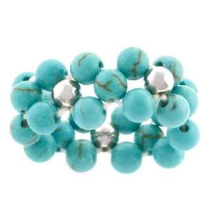  Sterling Silver Turquoise Beaded Stretch Ring Jewelry