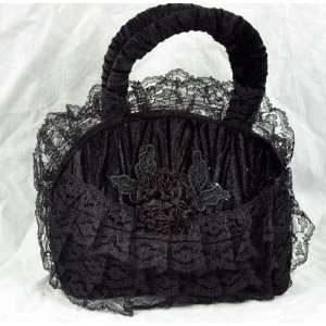 Black Lace Lolita Gothic Coin Hand Bag Deathrock Anime Cosplay Funeral 