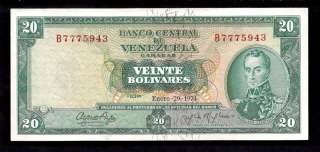 Venezuela 20 Bolivares 1974 Pick 46e   Serie B7 @ AU  