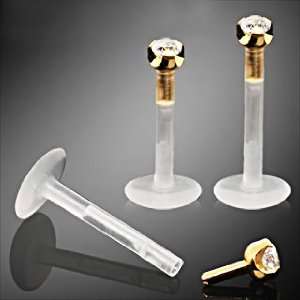  Bio Flex Internally Threaded Labret with Gold Plated Prong 