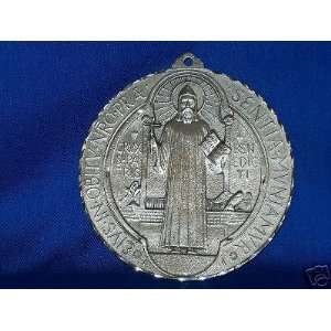 ST. BENEDICT SILVER MEDAL 4 3/4 D IN GEN. PEWTER Catholicgiftstore