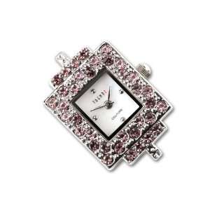  Silver Tone Square Watch Face with Light Amethyst Crystals 