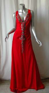 CAROLINA HERRERA Red CRYSTAL JEWELED Long Gown Dress 6  