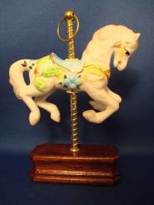Carousel Horse Figurine Merry Go Round Porcelain Statue With Wood Base 