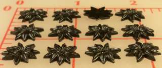 12 Vintage spikey black plastic flowers 12mm with hole  