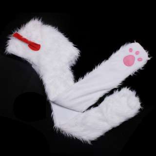 Lovely Cartoon Animal Cat Plush Soft Warm Cap Hat Earmuff Scarf White 