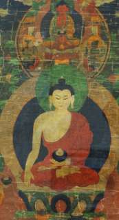 Antique 18 19th C. Chinese Tibetan Thangka Seated Buddha Painting 