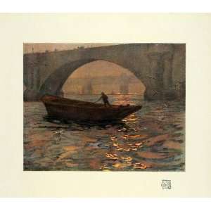  1911 Print Artist E. L. Laurenson Waterloo Bridge Punt Boat 
