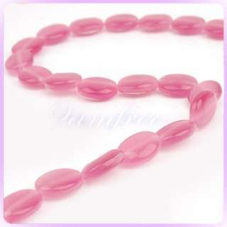8x10mm Pink flat Oval Cats Eye loose Beads Strand 15  