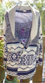 Ethnic Space Dye Knit Vintage 70s Cardigan Sweater Hippy SouthWest 