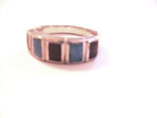 Southwestern Zuni Style Sterling Inlaid Ring Turquoise,Oynx sz 7 
