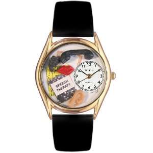  Whimsical Womens Speech Therapist Black Leather Watch 