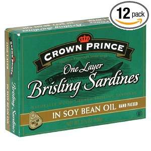   Layer Brisling Sardines in Soy Bean Oil, 3.75 Ounce Cans (Pack of 12