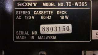Sony TC W365 Double Dual Cassette Tape Deck Player Recorder Servo 