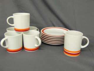   pieces white with a red and an orange stripe sone china made in japan