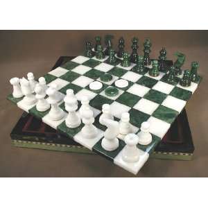  Green and White Chiellini Alabaster Chess Set with Chest 
