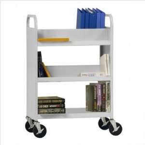  Mobile Book Truck with 4 Sloped Top Shelves and 1 Flat 