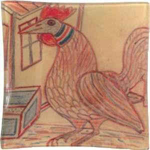 John Derian Square Tray   Naive Rooster 