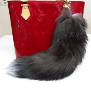 Black Fur Fox Tail Key Chain Jean Bag Charm with tip  