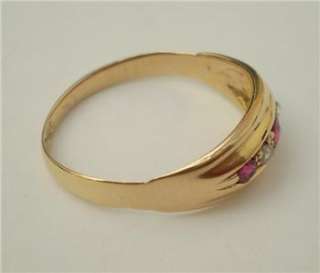EDWARDIAN 18ct GOLD DIAMOND AND RUBY BOAT RING CHESTER c1911  