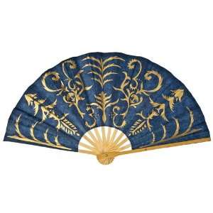  Dark Blue Gilded SAA Paper Hand Fan (henna motif)