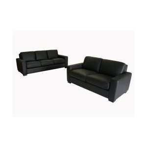 Amber Black Leather 2 piece Sofa Set 