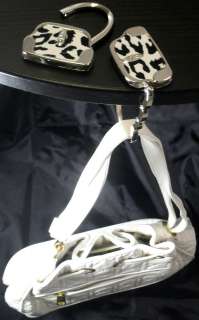 BLACK WHITE CHEETAH PRINT HANDBAG PURSE HOLD HANGER TABLE HOOK FOLDING 