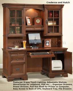 WARM CHERRY HOME OFFICE CREDENZA AND HUTCH WOOD FURNITURE KEYBOARD 