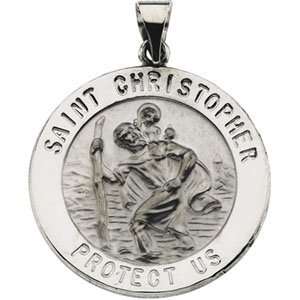  14k White Gold Hollow Round St. Christopher Medal 25.5mm 