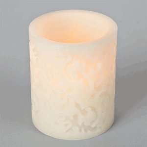  6 Straight Edge Scroll Bisque LED Wax Candle