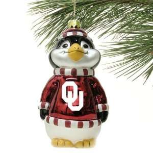  Oklahoma Sooners Blown Glass Penguin Ornament Sports 